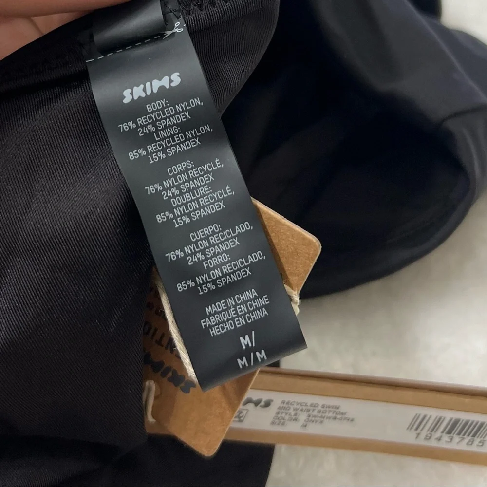 SKIMS Recycled Swim Mid Waist Bottoms in Onyx Black Size M New